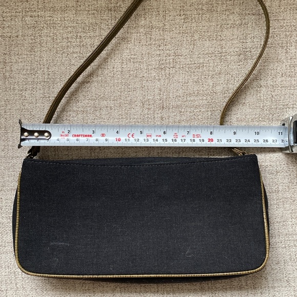 Kate Spade vintage black cloth shoulder bag/purse with green leather trim. - Picture 3 of 14